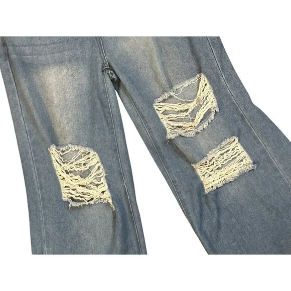 High Rise Wide Leg Ripped Jeans - Size 26 -‎ Cyber Grunge Skater Y2K - Picture 5 of 6